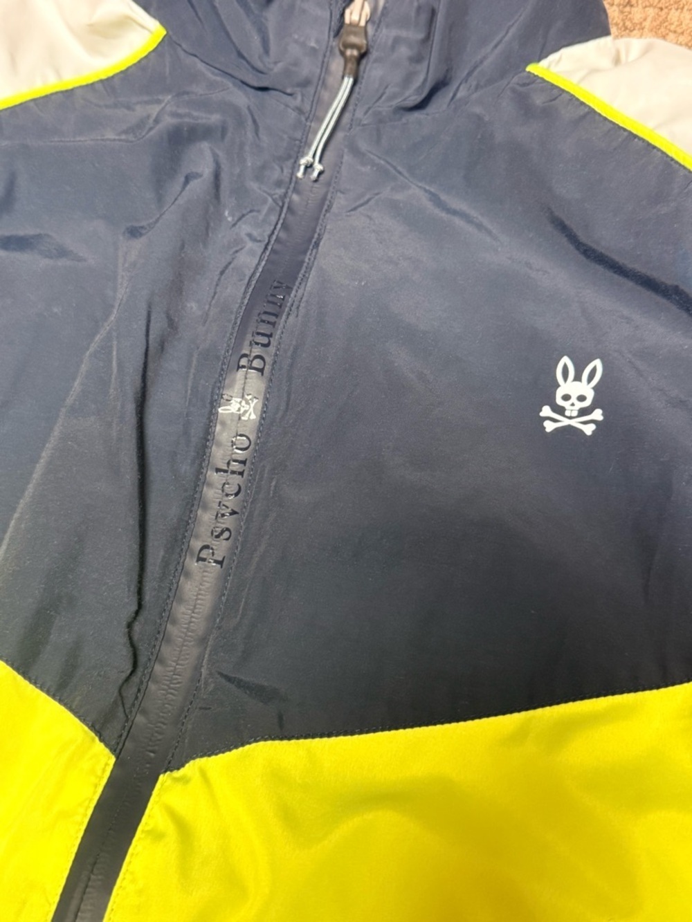 Psycho Bunny mens' Navy & Neon Yellow Windbreaker Jacket - Picture 2 of 7